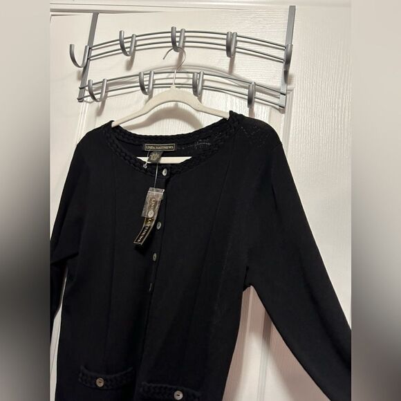 Linda Matthews Button down Black Cardigan sweater Women’s Large classic NWT - Picture 5 of 12